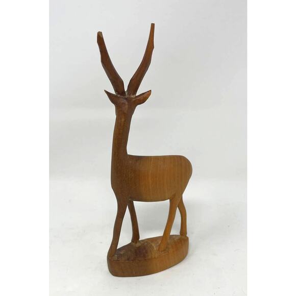Vintage 1970 Mid Century MCM Wood Hand Carved GAZELLE Deer Elk Figurine 8" Tall - Picture 1 of 7